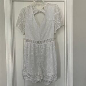 Miami White Lace Mini Romper size M bridal shower honeymoon EUC